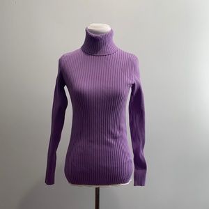 Louis Vuitton Purple Turtleneck Sweater Large LV logo white trim Ribbed L long